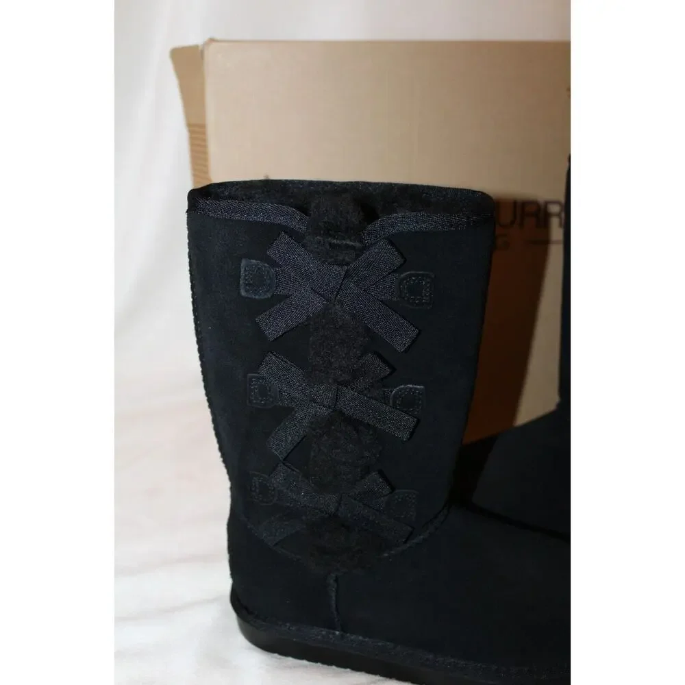 NIB Koolaburra Ugg‎ Victoria Tall Bow Girls Suede Shearling Boots Black
